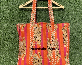 Tiger print shopping bag-cotton light weight bag-market bag-tote bag- carry bag-handbags with handle