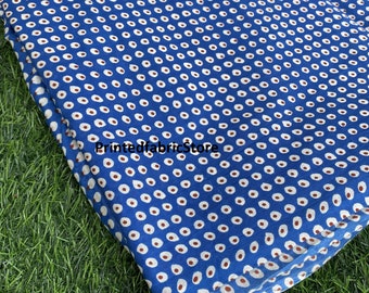 Hand Block Print Cotton Fabric, Blue Dot Voile, By The Yard