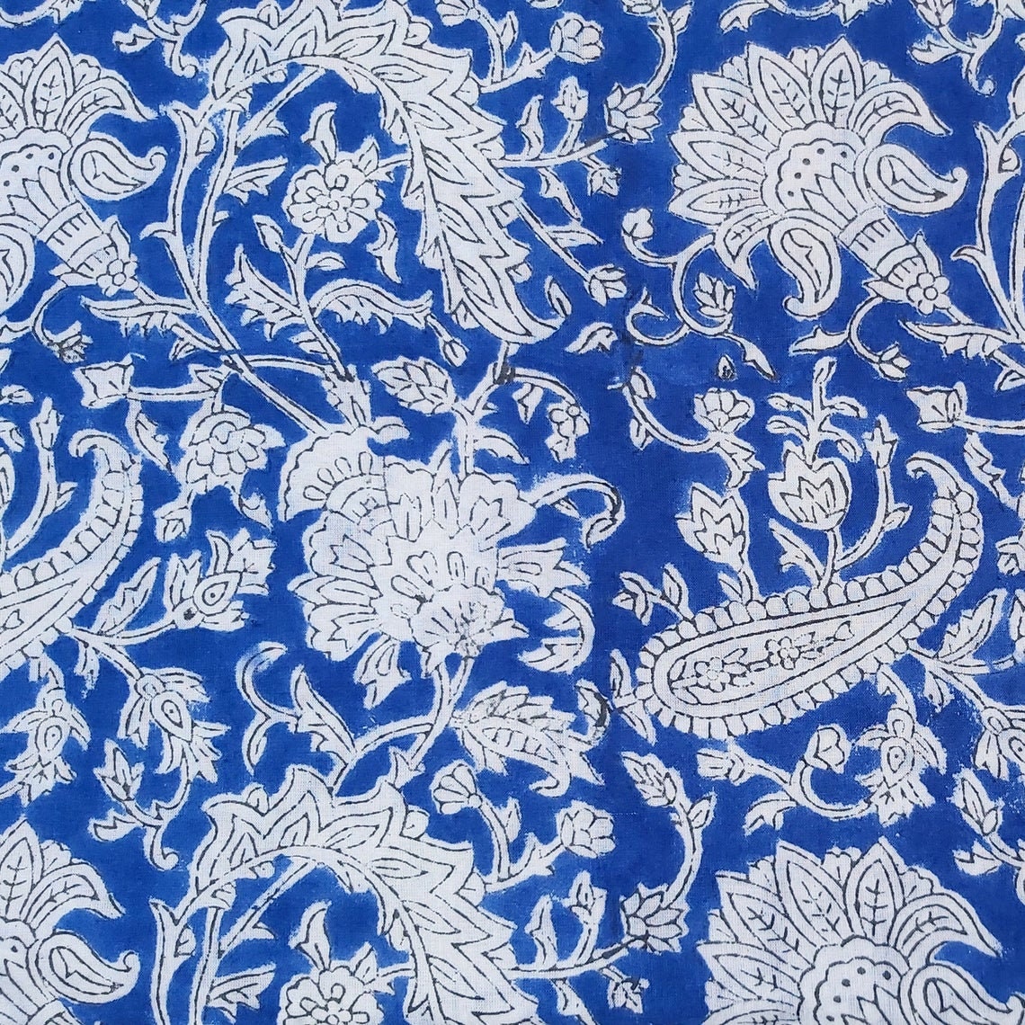 Cotton Natural Hand Block Print Royal Blue Fabric Dressmaking - Etsy