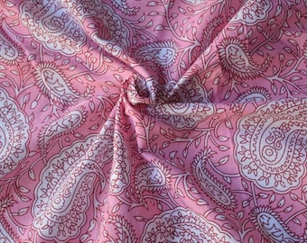 Indian Handmade Paisley Pink Block Print Running Fabric Clothing Making Dress Printed Material