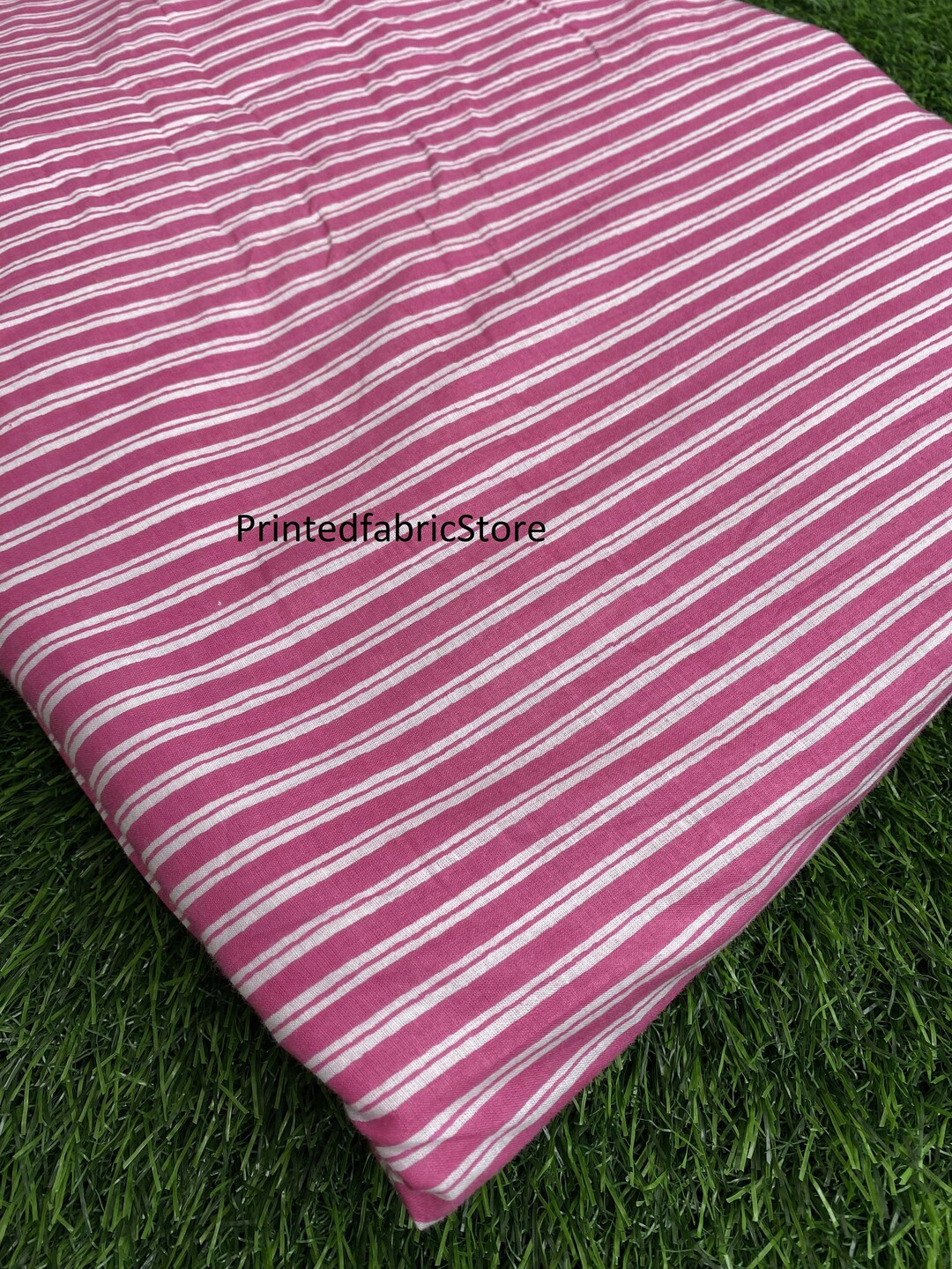100 Cotton Dress Material Craft Sewing Fabric Pink Striped Print Fabric Quilting Fabric Natural