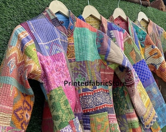 Wholesale lot silk patola jacket-reversible jacket-patchwork quilted jacket-winter coat-cotton kantha quilted coat