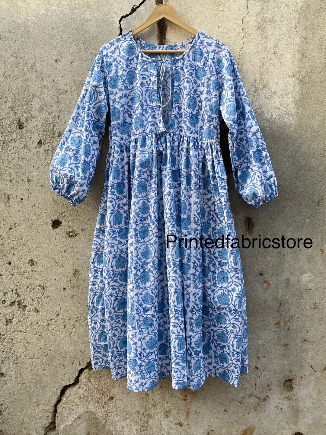 Buy New Design Floral Block Print Cotton Summer Maxi Dress Handmade  Bohemian Outfit Customizable Womens Comfortable Garment ,style 01#N  Online in