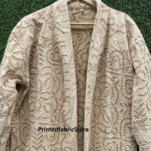 Cotton cutwork jacket-cutwork coat-kimono style applique jacket-winter jacket-applique kimono-cutwork robe image 3