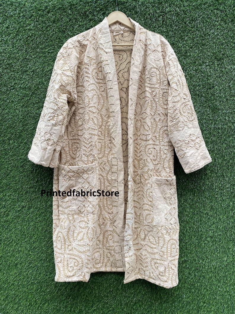 Cotton cutwork jacket-cutwork coat-kimono style applique jacket-winter jacket-applique kimono-cutwork robe image 2