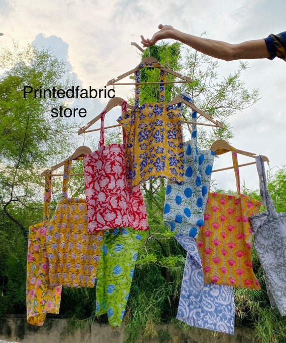 Bolsas de marketing con estampado de bloques de mano de algodon bolsa de compras lavable y reutilizable surtida Etsy Espana