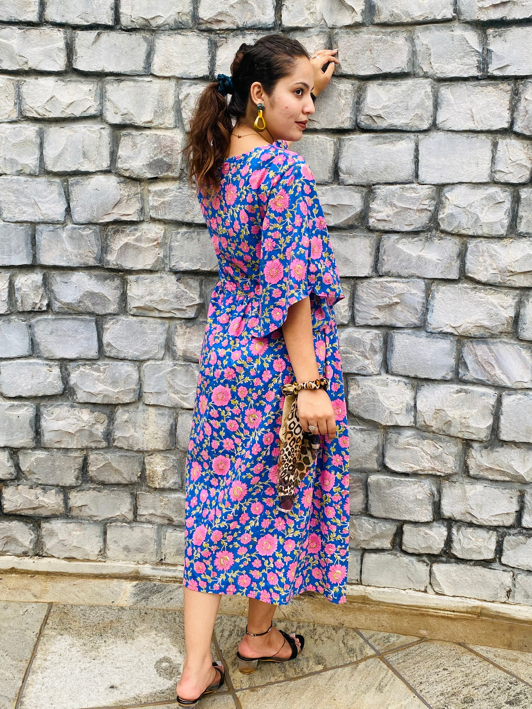 Blue Floral Cotton Dress, Hand Block Printed Short Summer Dress - Etsy
