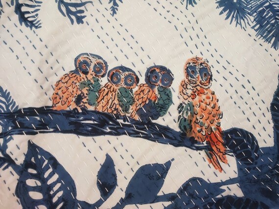 Couverture Légère Indienne Quiltée Motif Hibou - 127x178 Cm, Coton, Neuf Avec étiquettes