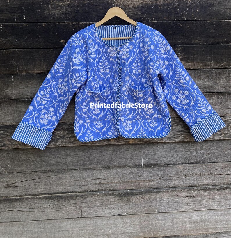 Block Print Short Jacket Cotton Jacket Cotton Reversible Jacket Partywear Jacket and Coat Gifts For Her Fashionable Jacket zdjęcie 5