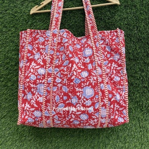 Red Floral Print Bag, Tote Bag, Market Bag, Shoulder Bag