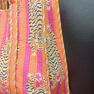 Sac fourre-tout orange tigre imprimé bloc sac fourre-tout indien fait main en coton sac fourre-tout pour femme sac à bandoulière matelassé imprimé bloc fait main image 5