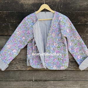 Chaqueta acolchada de algodón con estampado floral, abrigo reversible de fiesta