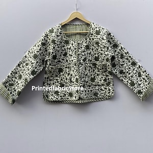 Cotton Women's Quilted Jacket Block Printed Boho Style Quilted Handmade Jackets Coat Holidays Gifts Button Closer Jacket For Women Gifts imagem 5