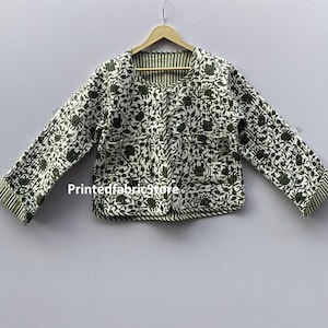 Baumwolle Damen Steppjacke Block Gedruckt Boho Style Gesteppte Handgefertigte Jacken Mantel Urlaub Geschenke Knopfverschluss Jacke Für Frauen Geschenke Bild 5