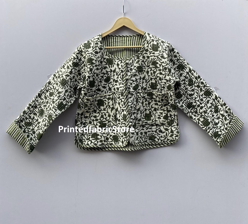 Cotton Women's Quilted Jacket Block Printed Boho Style Quilted Handmade Jackets Coat Holidays Gifts Button Closer Jacket For Women Gifts imagem 5
