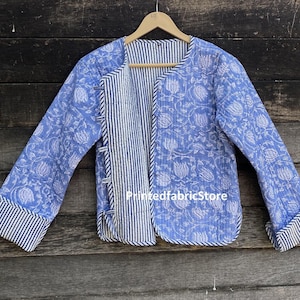 Veste matelassée indienne en coton à fleurs, manteau réversible à carreaux