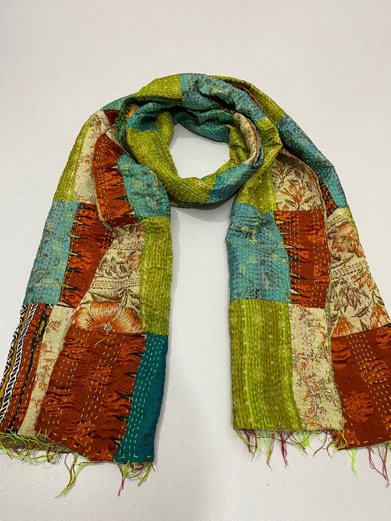 Handmade Silk Kantha Scarf, Reversible Boho Shawl - Etsy