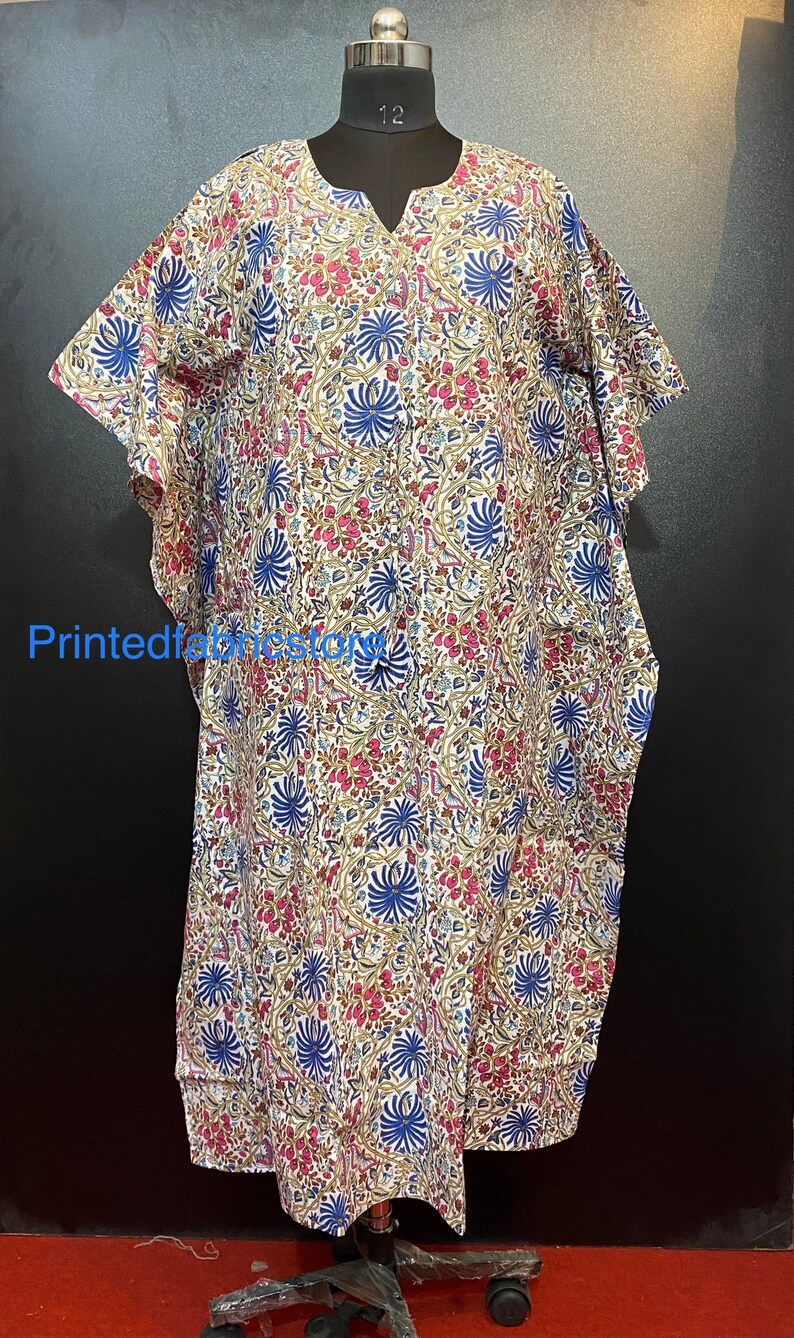 Caftan en coton, caftan indien à fleurs, caftan long, robe pour future maman, vêtement de plage, vêtements de nuit, caftan indien, robe longue, bikini image 7