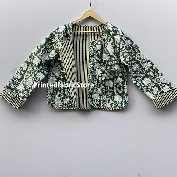 Hand Block Print Fabric Quilted Jacket Short Kimono Women Wear New Style Fashionable Short Jacket Gifts For Her