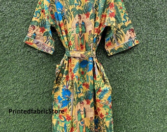 Kimono Long Frida Kahlo – Coton Imprimé – Femme – Pyjama/Robe De Chambre – Taille Unique
