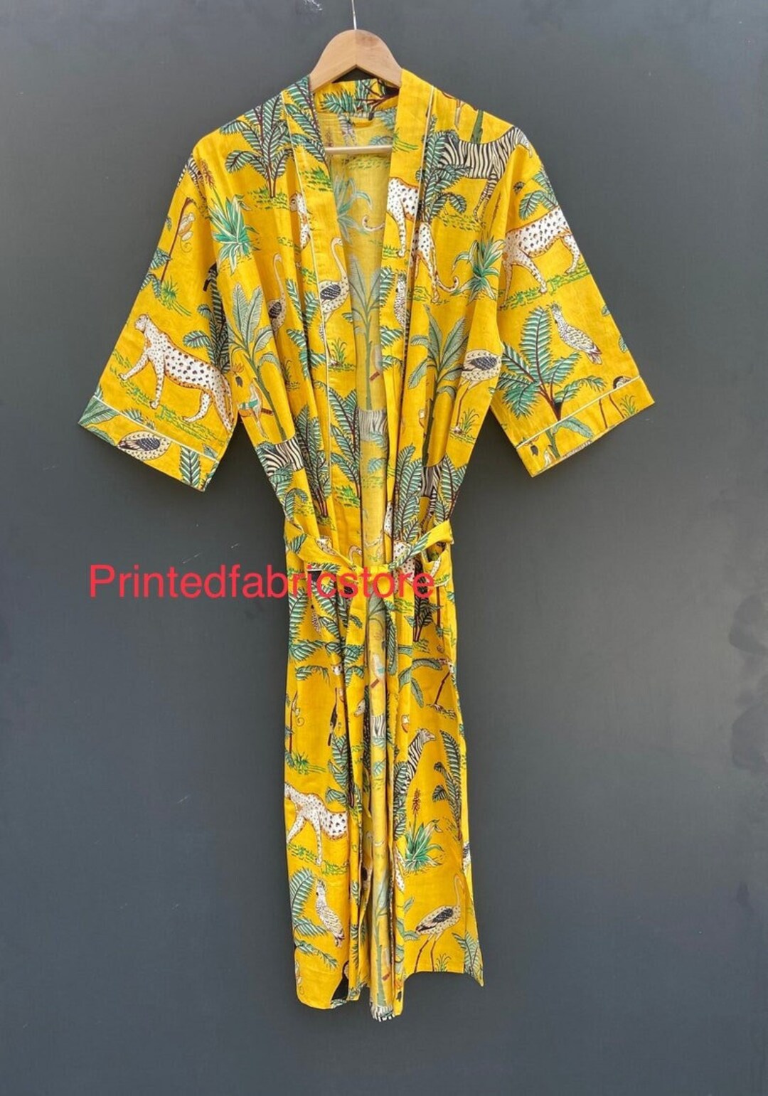 Shimpan Robe Safari Print Cotton Kimono Robe, Animal Print Bath Robe - Etsy