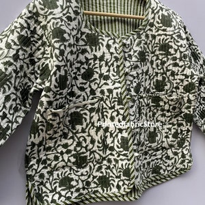 Veste matelassée en coton pour femme, imprimée en bloc, style bohème, matelassée à la main, vestes, manteau, cadeaux de vacances, bouton de fermeture, veste pour femme, cadeaux image 7