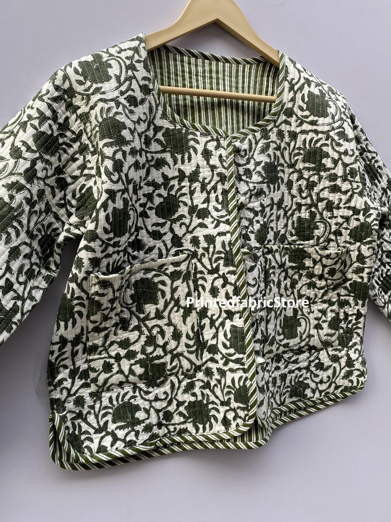 Baumwolle Damen Steppjacke Block Gedruckt Boho Style Gesteppte Handgefertigte Jacken Mantel Urlaub Geschenke Knopfverschluss Jacke Für Frauen Geschenke Bild 7