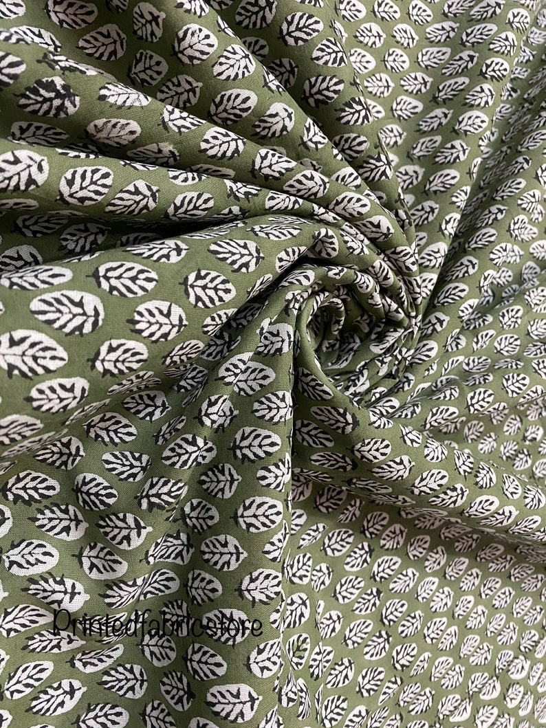 Green Floral Print Block Print Fabric Indian Cotton Fabric - Etsy