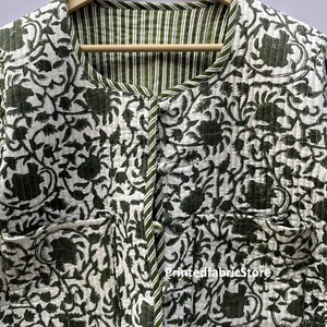 Cotton Women's Quilted Jacket Block Printed Boho Style Quilted Handmade Jackets Coat Holidays Gifts Button Closer Jacket For Women Gifts image 6