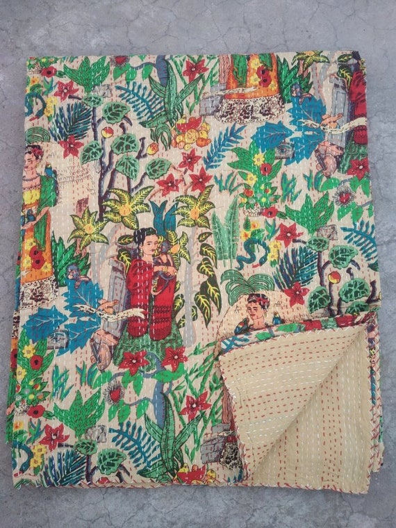 Cotton Kantha Quilt Throw Bedspread Bohemian Kantha Blanket Quilt home decor hand stitch kantha