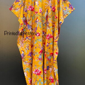 Paradise Bird Print Women Kaftan, 100% cotton light weight summer Kaftan, beach wear dress, long maxi Gown nightwear image 6