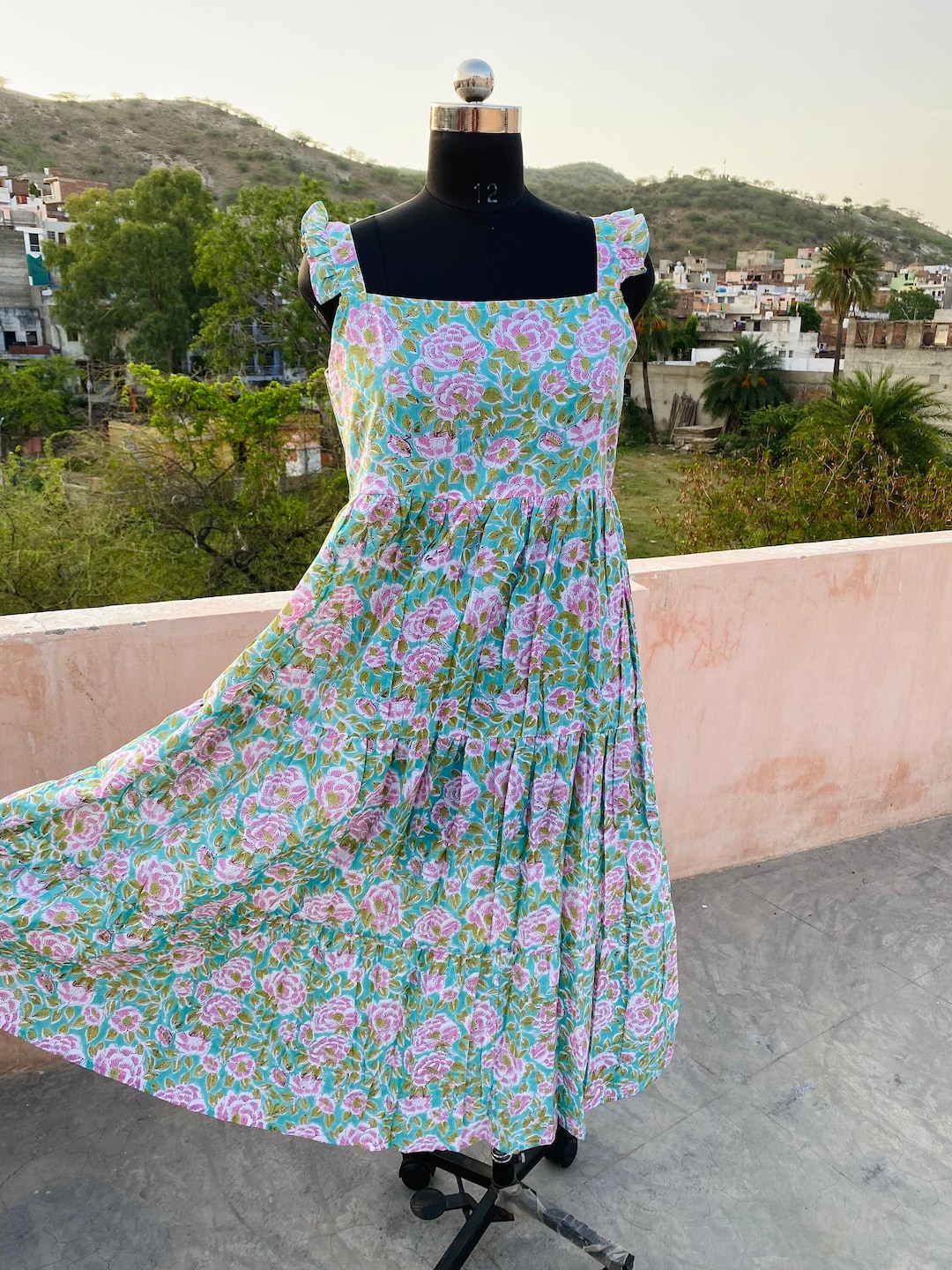 Handmade Cotton Floral Maxi Dress, Indian Summer Sundress Handmade Cotton Floral Maxi Dress, Indian Summer Sundress
