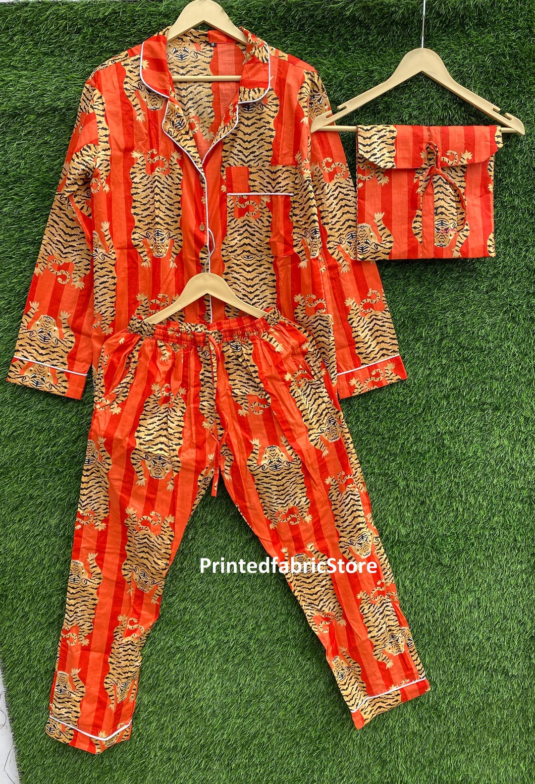 Tapir Pyjamas Handmade Cotton Pajama Set, Tiger Print Nightwear - Etsy