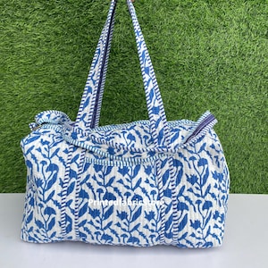 Sac à fleurs bleu, sac à bagages, sac polochon en coton, sac de voyage, sac à main de pique-nique, sac matelassé, sac nouveau style, cadeaux pour elle