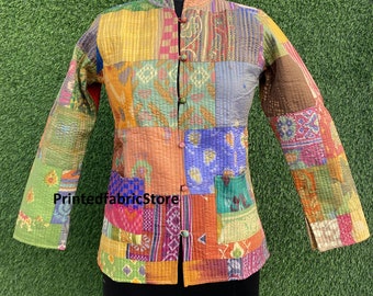 Silk patchwork jacket-patola jacket-hand stiched kantha reversible jacket-winter coat-warm jacket and coat new style