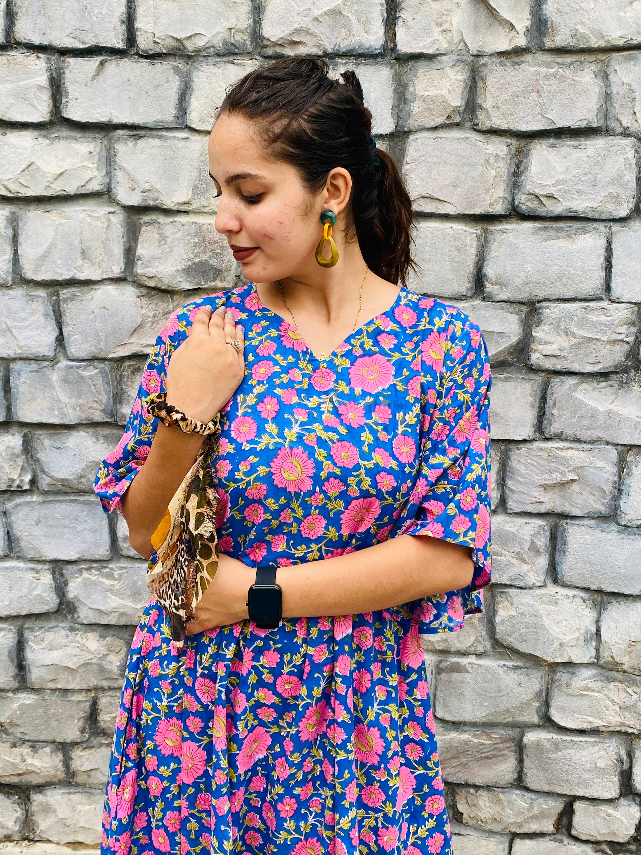 ワンピース Flower Hand Printed Tucked Dress 1 mame Flower Hand Printed Tucked Dress