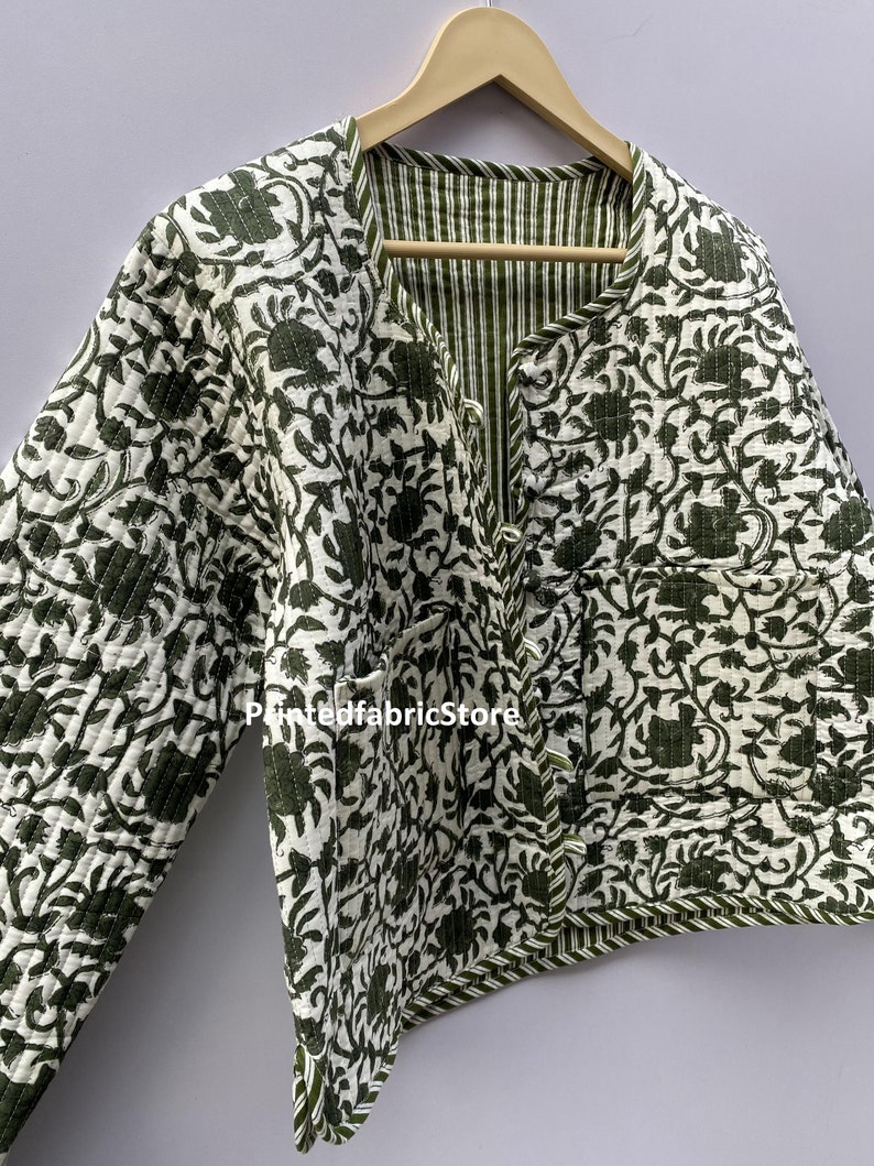 Cotton Women's Quilted Jacket Block Printed Boho Style Quilted Handmade Jackets Coat Holidays Gifts Button Closer Jacket For Women Gifts imagem 10