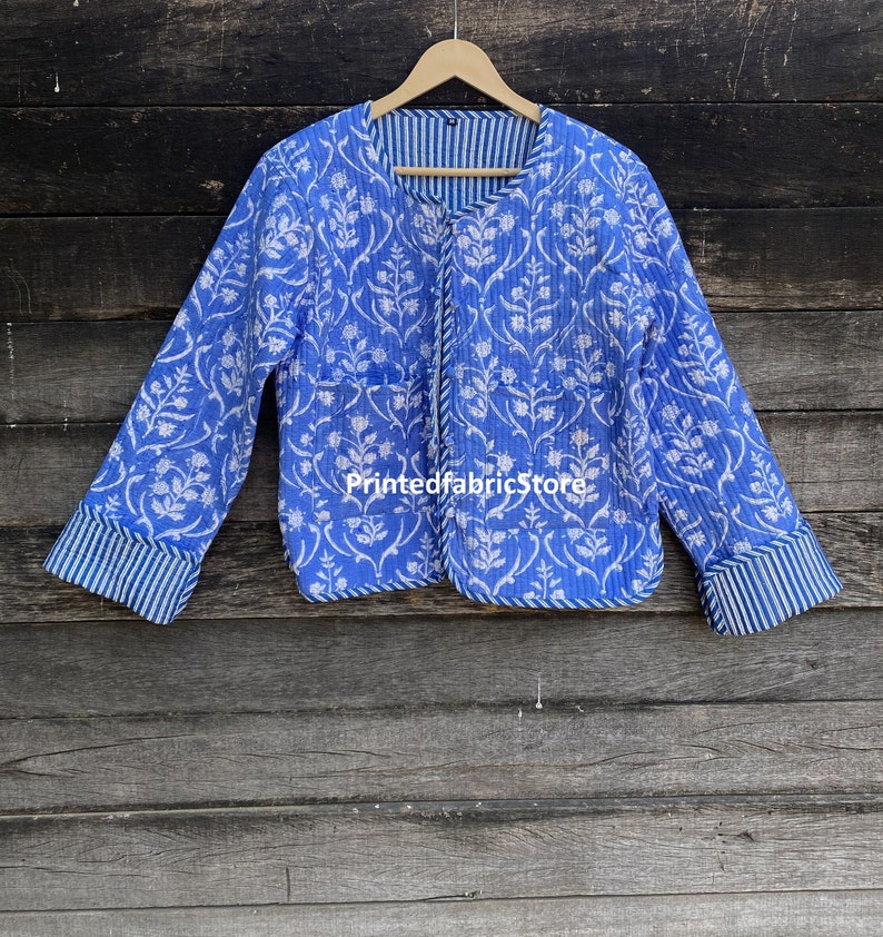 Block Print Short Jacket Cotton Jacket Cotton Reversible Jacket Partywear Jacket and Coat Gifts For Her Fashionable Jacket zdjęcie 2
