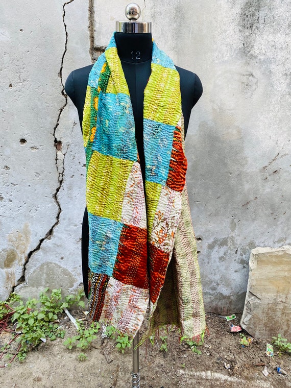 Handmade Silk Kantha Scarf, Reversible Boho Shawl - Etsy