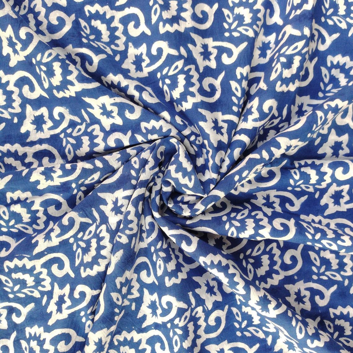 Blue - Cotton Bindaas Hand Block Print Fabric