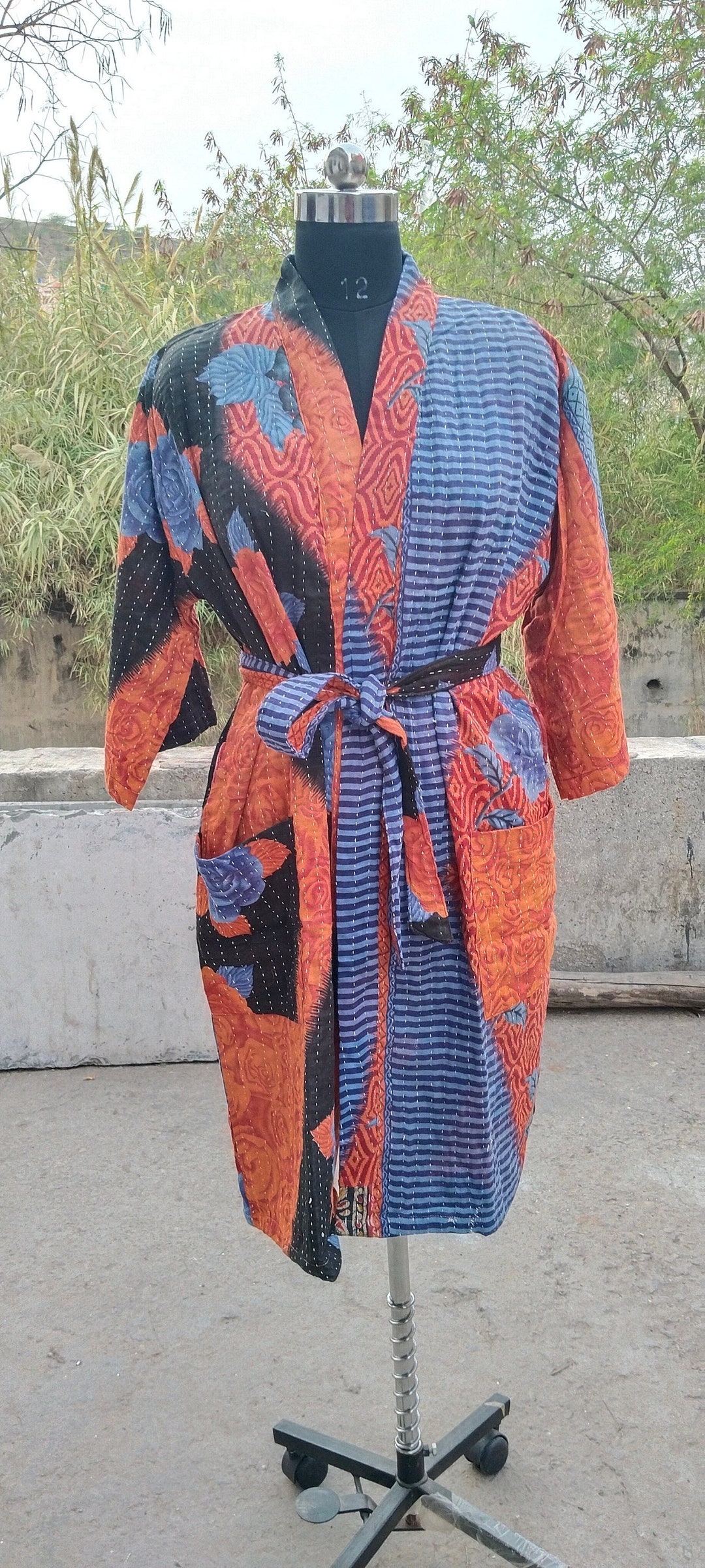 Bath Robe,100% Cotton Indian Patchwork Handmade Kantha Stitch Robe ...