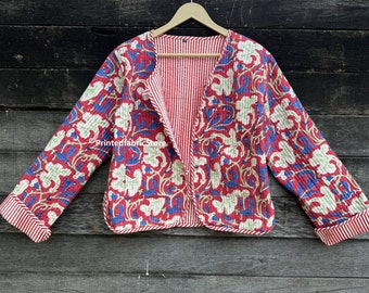 Handmade 100% Cotton Quilted Jacket – Lightweight Boho Ethnic Jacket – Floral Printed Outerwear