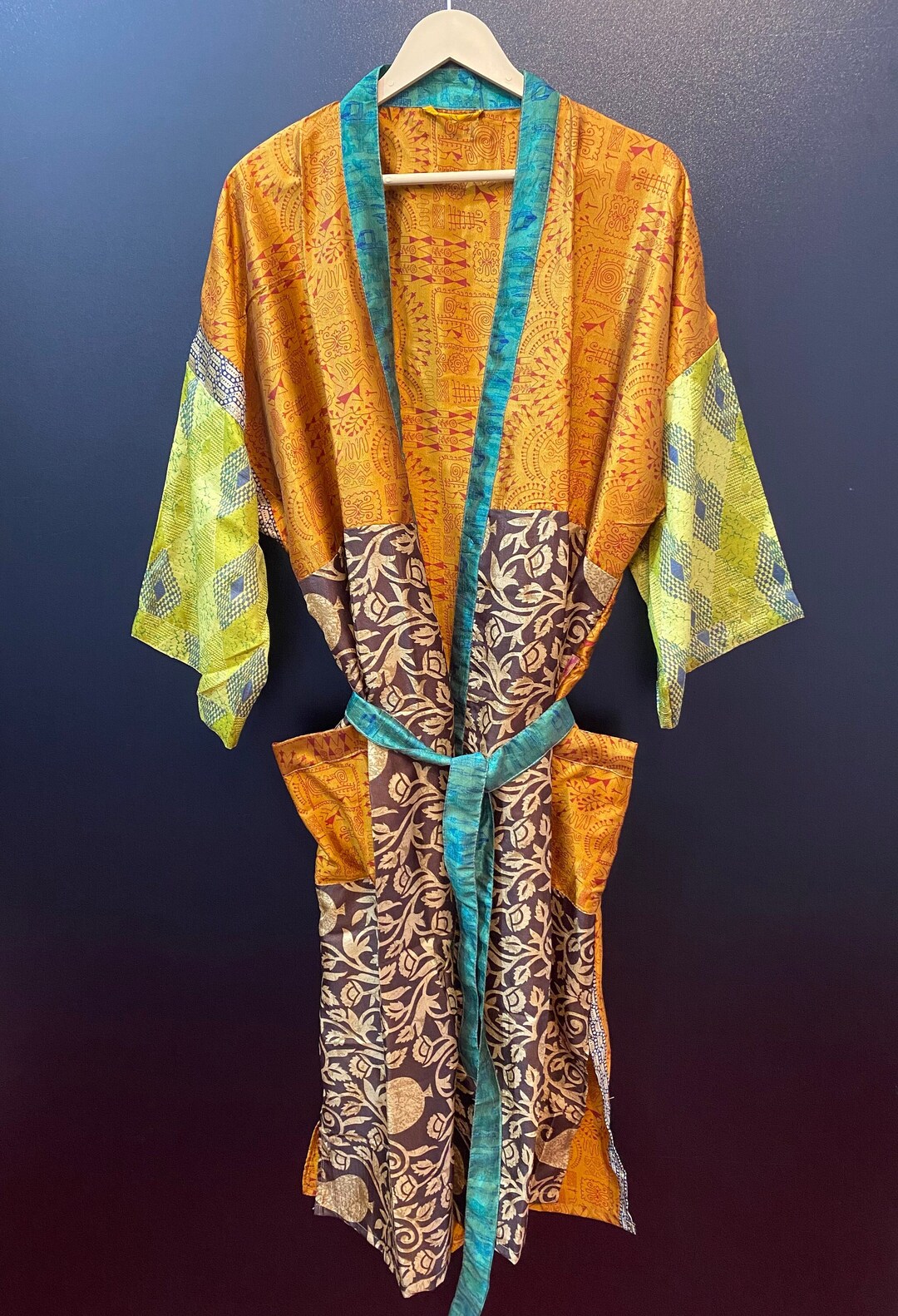 Silk Sari Women's Kimono Dress, Bridesmaid Robe, Silk Bathrobe, Bikini