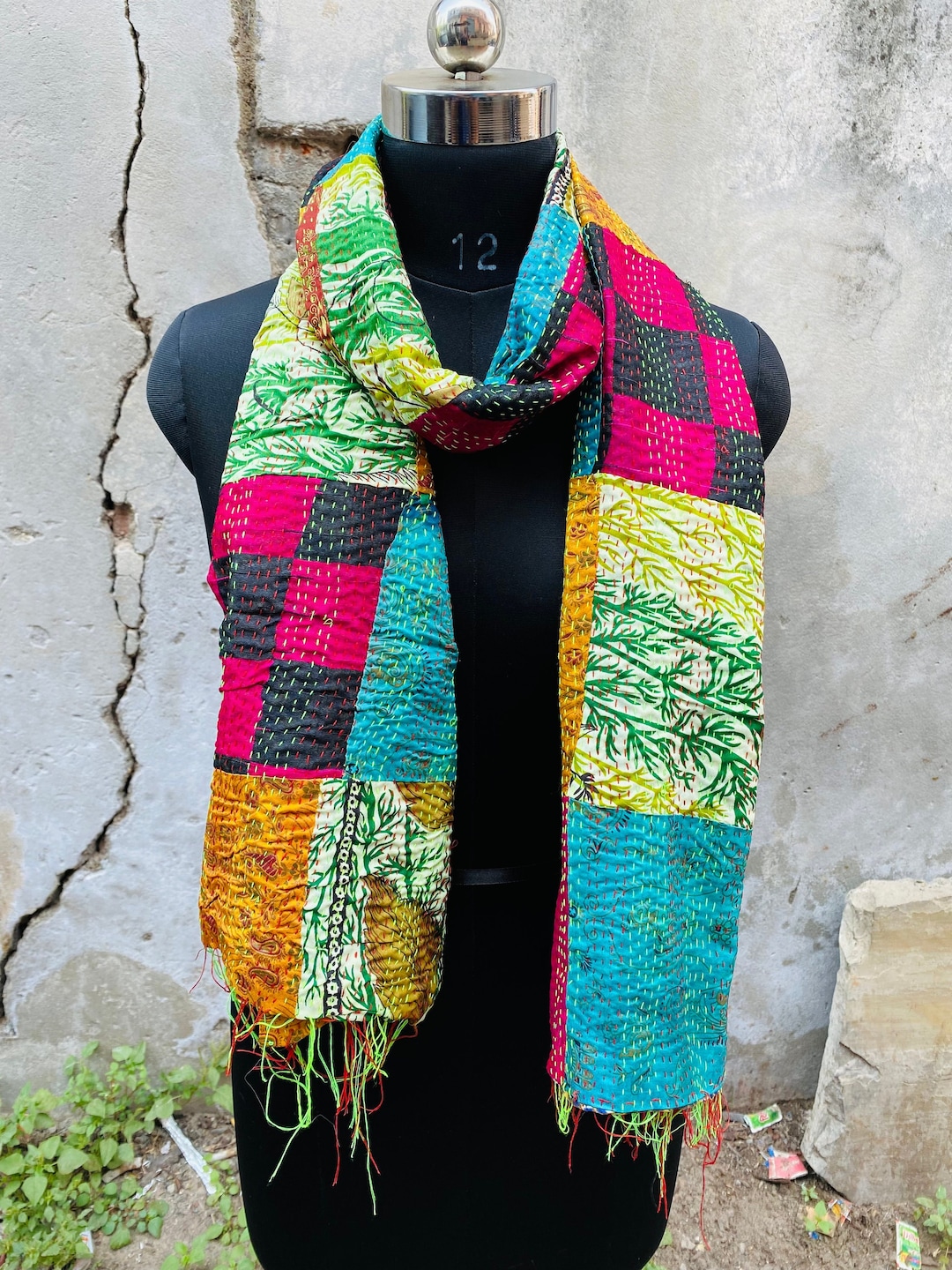Buy Indian Kantha Silk Scarf Scarves Stole Bohemian Hippie Handmade  Bohemian Scarves Patchwork Scarf Reversible Neck Wrap Boho Stol Online in  India