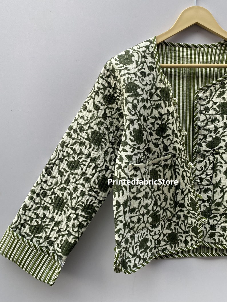 Baumwolle Damen Steppjacke Block Gedruckt Boho Style Gesteppte Handgefertigte Jacken Mantel Urlaub Geschenke Knopfverschluss Jacke Für Frauen Geschenke Bild 2