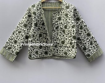Hand Block Printed Floral Quilted Cotton Jacket