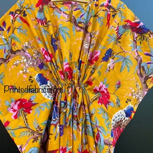 Paradise Bird Print Women Kaftan, 100% cotton light weight summer Kaftan, beach wear dress, long maxi Gown nightwear image 8