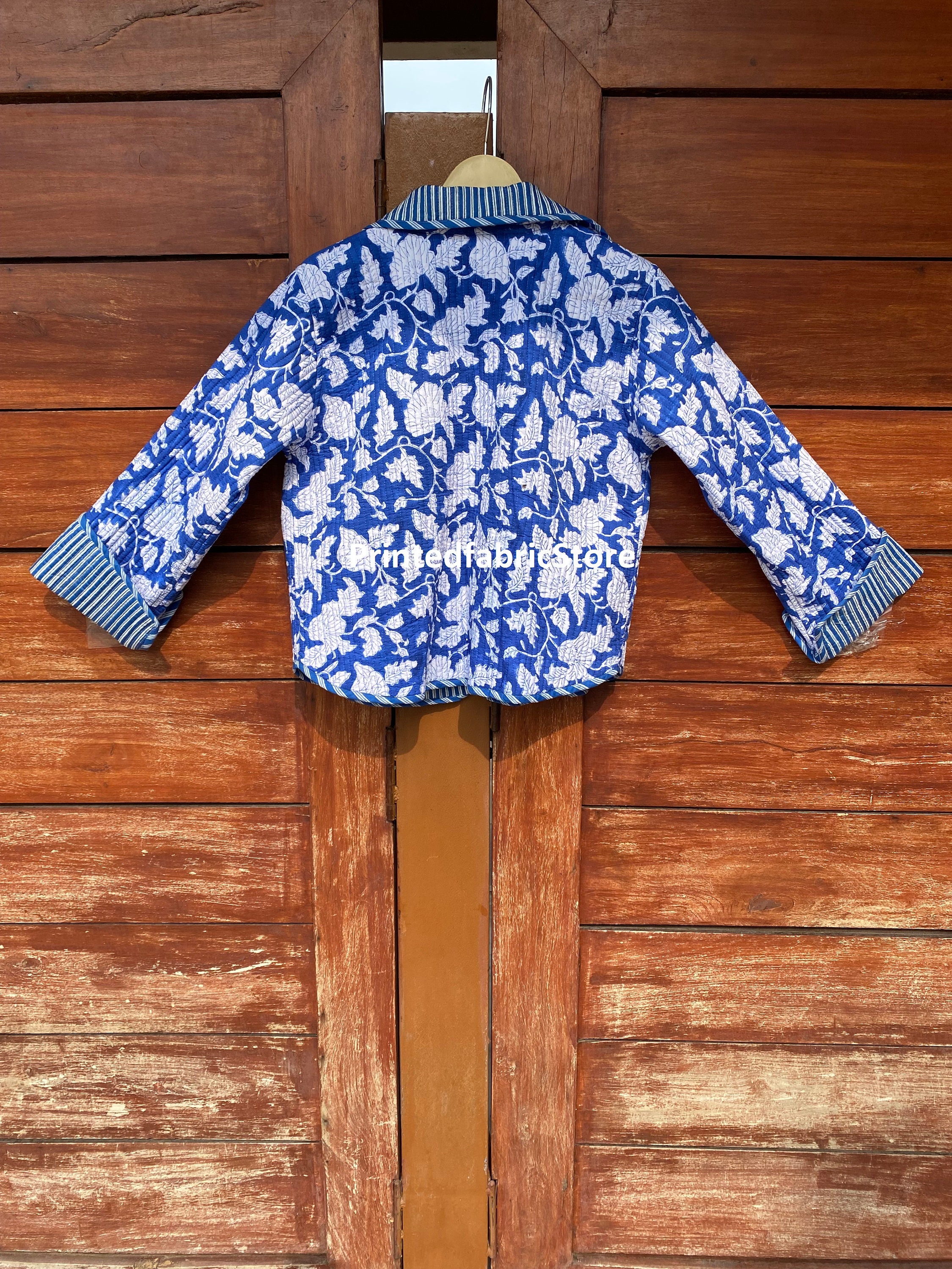 Indian Block Print Cotton Short Jacket, Handmade Quilted Coat