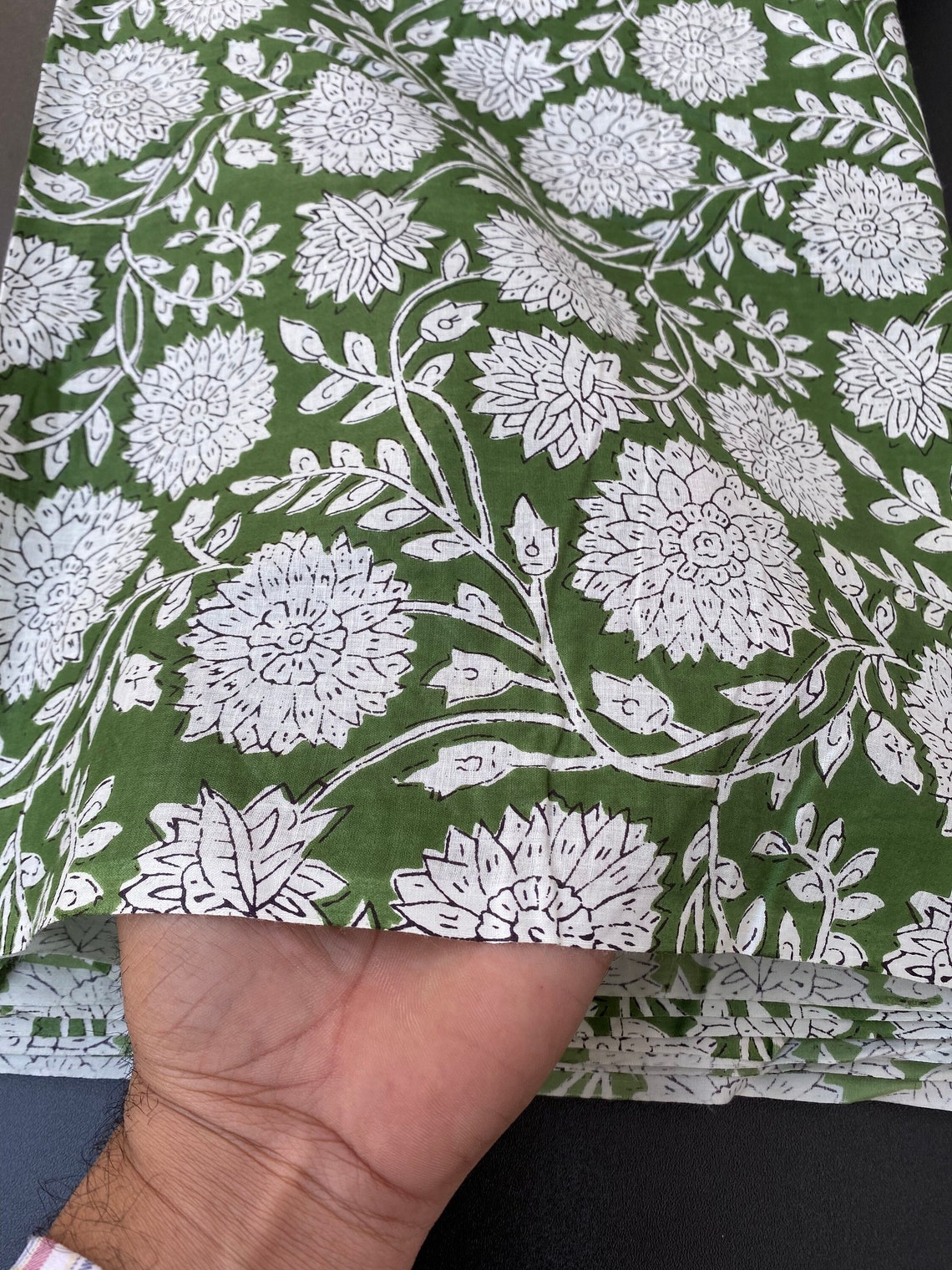 Green Floral Print Block Print Fabric Indian Cotton Fabric Etsy