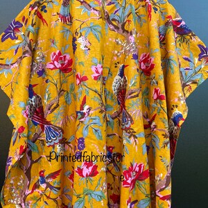 Paradise Bird Print Women Kaftan, 100% cotton light weight summer Kaftan, beach wear dress, long maxi Gown nightwear image 5